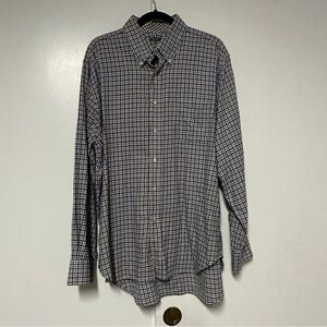 J. McLaughlin Mens Brown blue plaid check button down shirt size XL